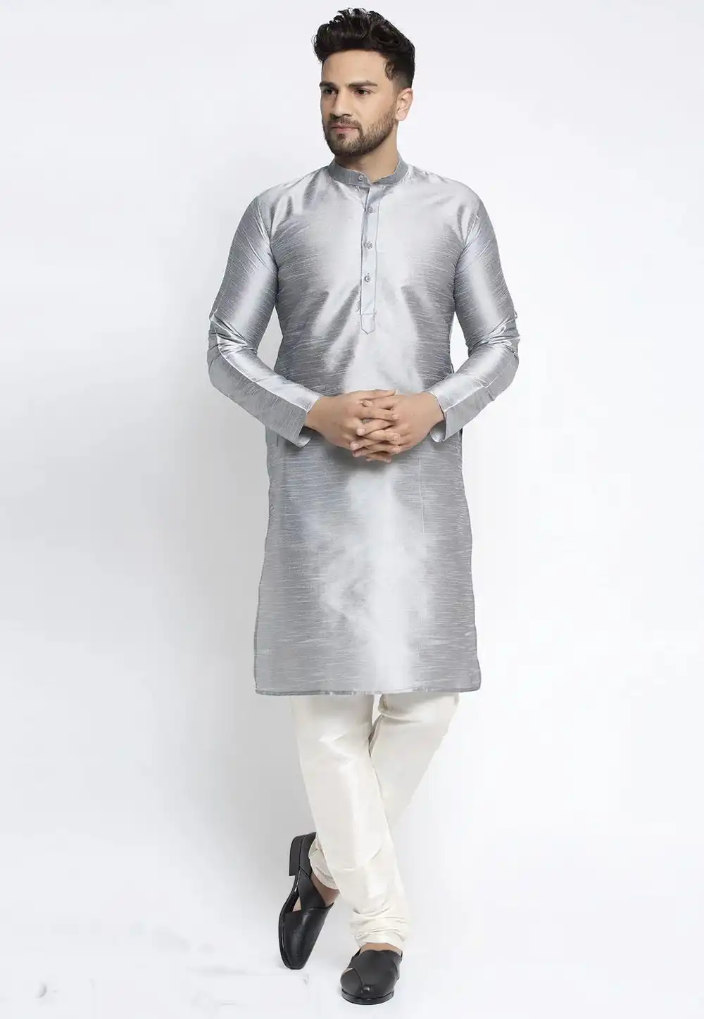 Grey Dupion Silk Kurta Pajama 254604