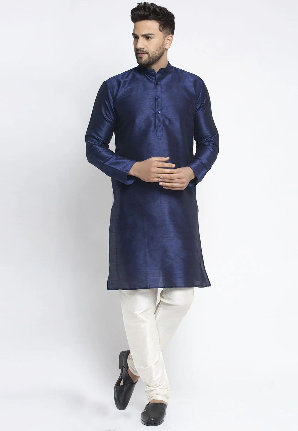 Navy Blue Dupion Silk Kurta Pajama 254605