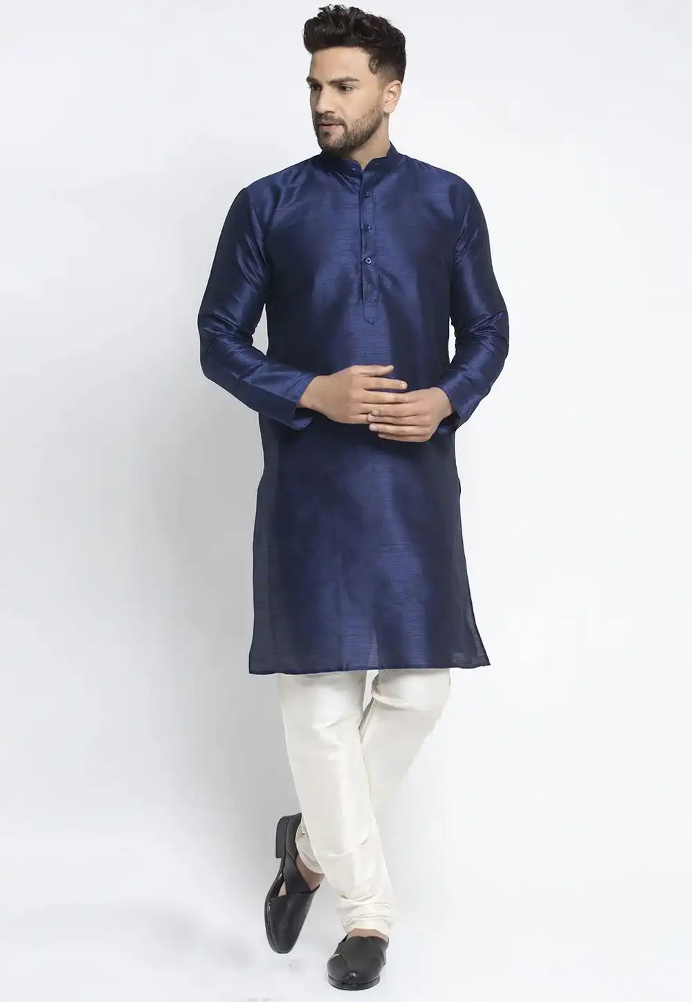 Navy Blue Dupion Silk Kurta Pajama 254605