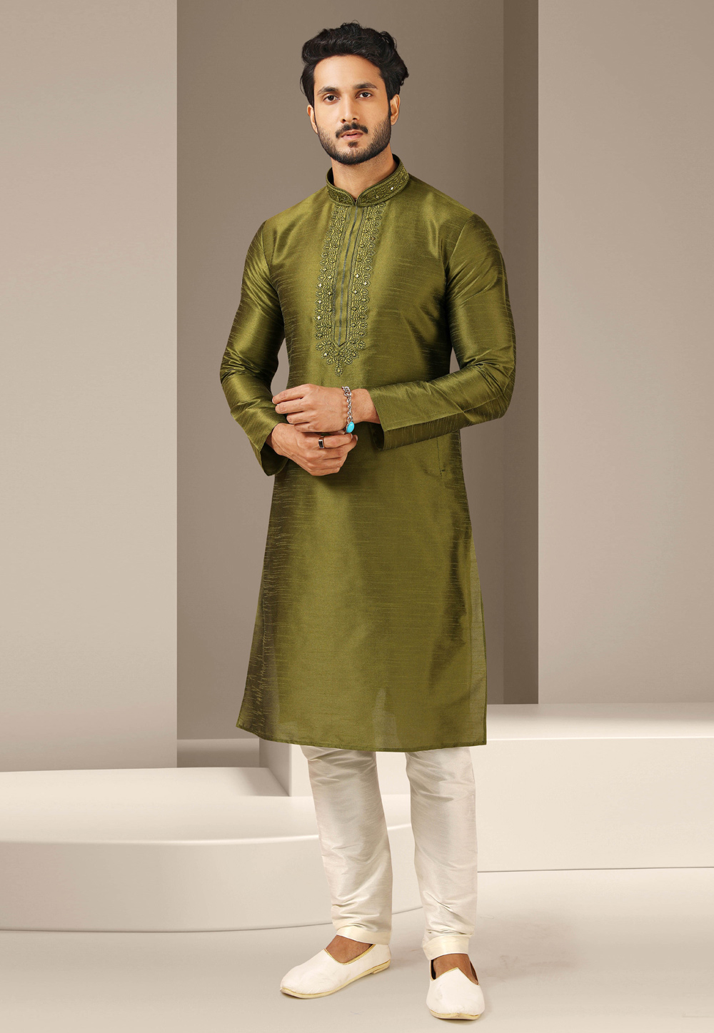 Mehndi Banarasi Kurta Pajama 244707