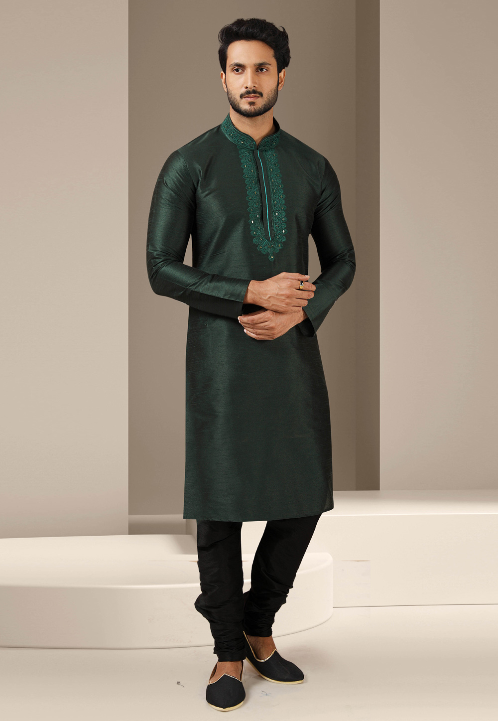 Green Banarasi Kurta Pajama 244709