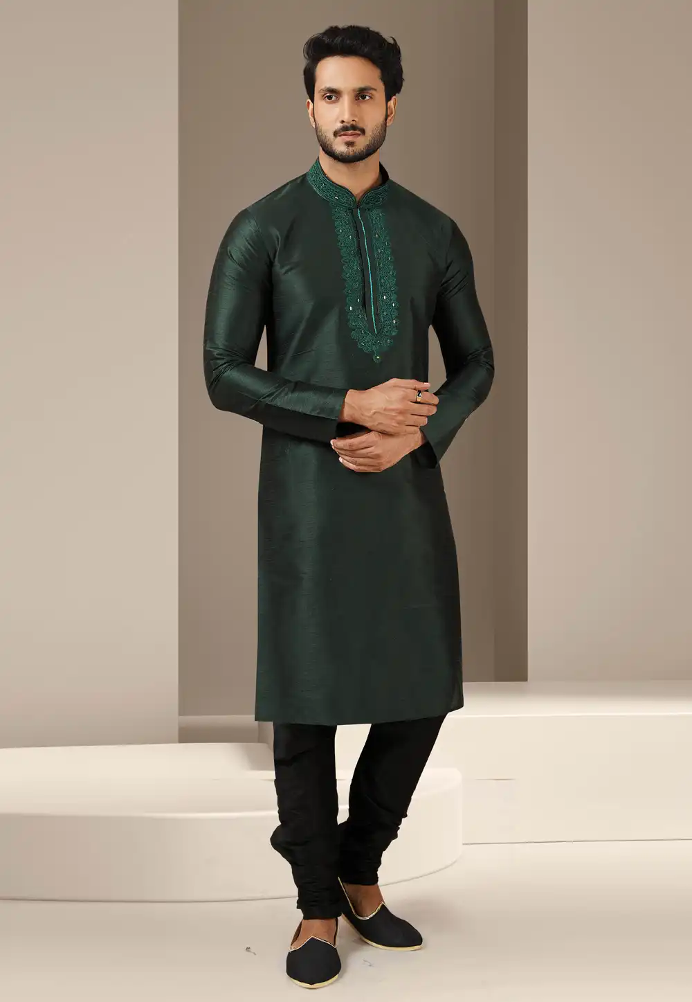 Green Banarasi Kurta Pajama 244709