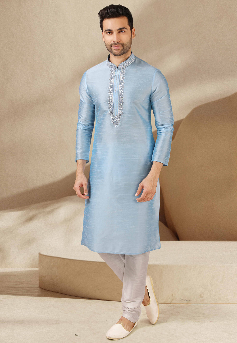 Sky Blue Banarasi Kurta Pajama 244715