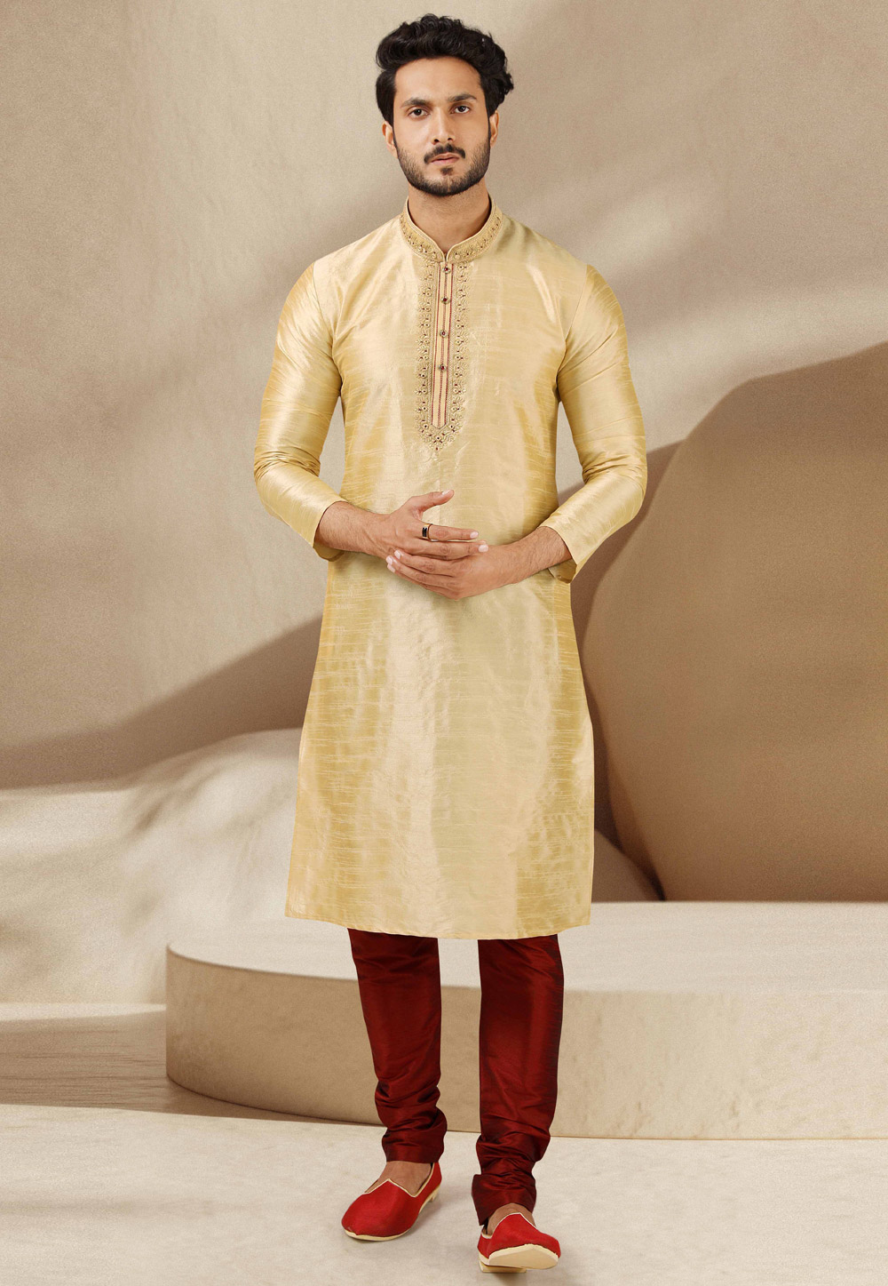 Beige Banarasi Kurta Pajama 244718