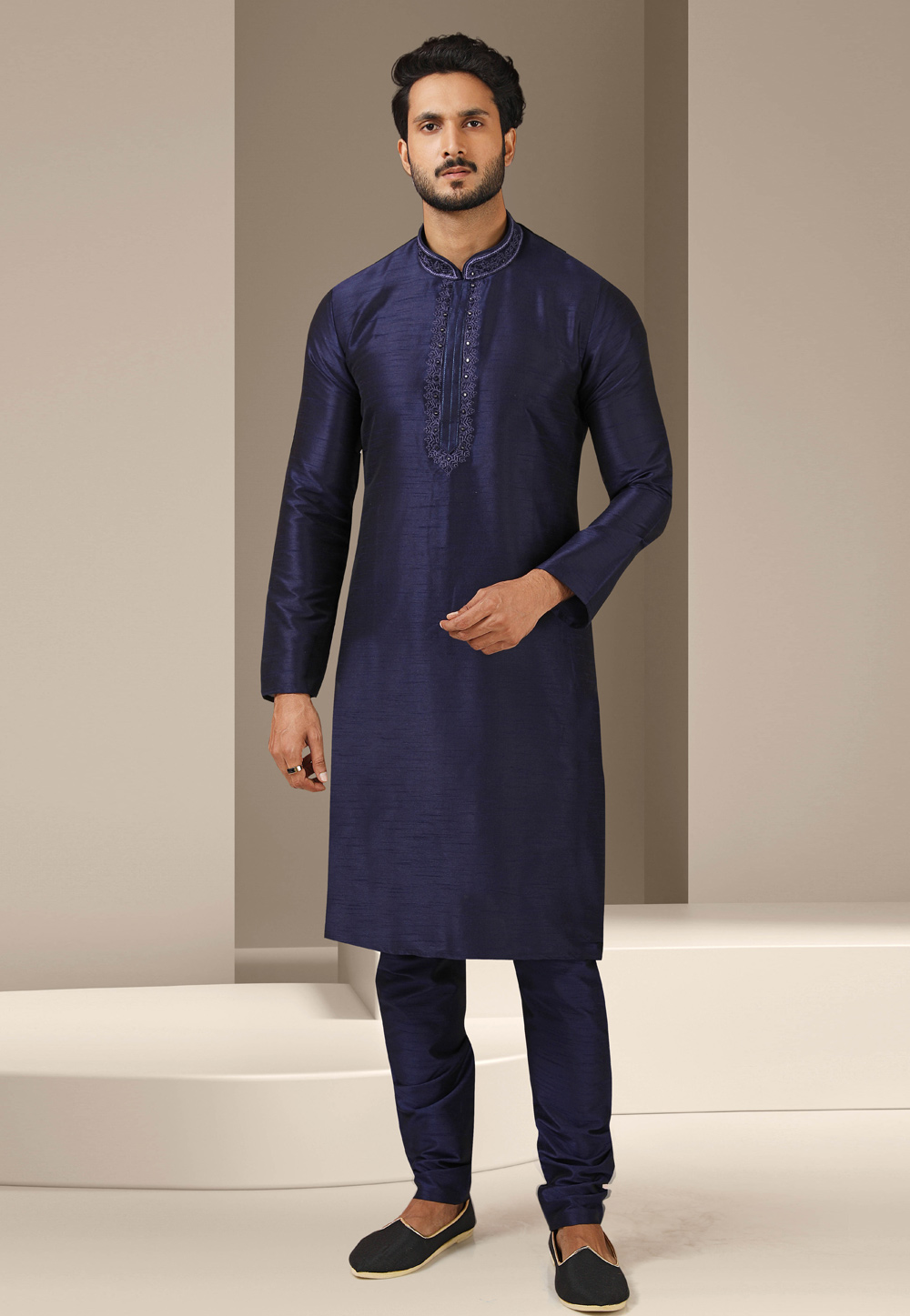 Navy Blue Banarasi Kurta Pajama 244720