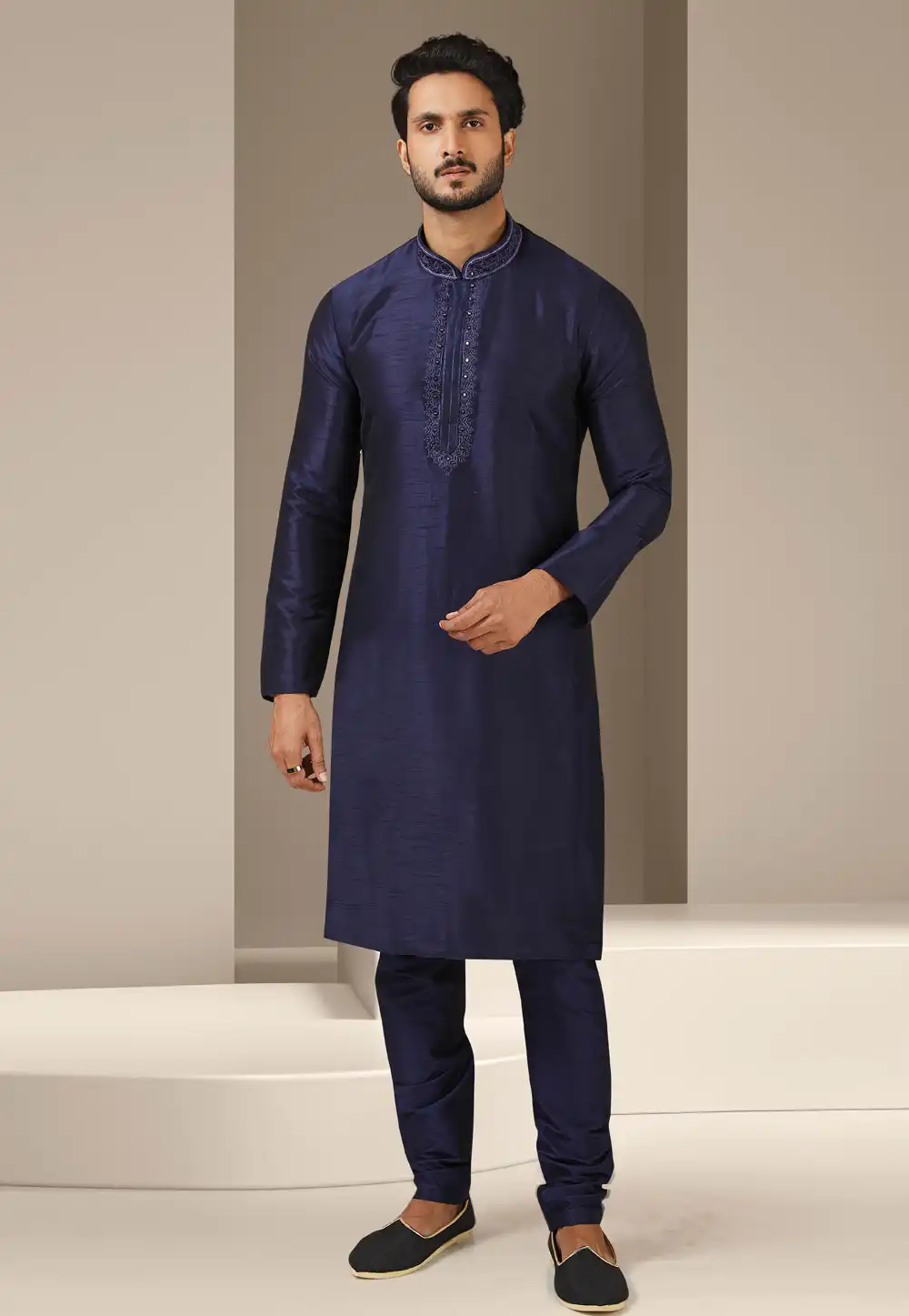Navy Blue Banarasi Kurta Pajama 244720