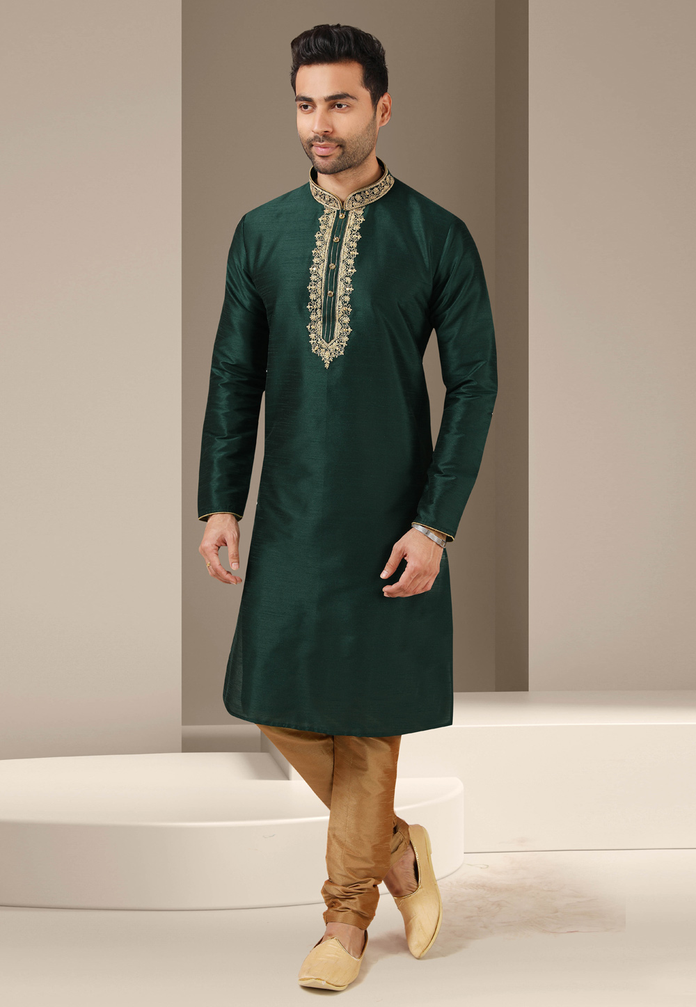 Green Banarasi Kurta Pajama 244721