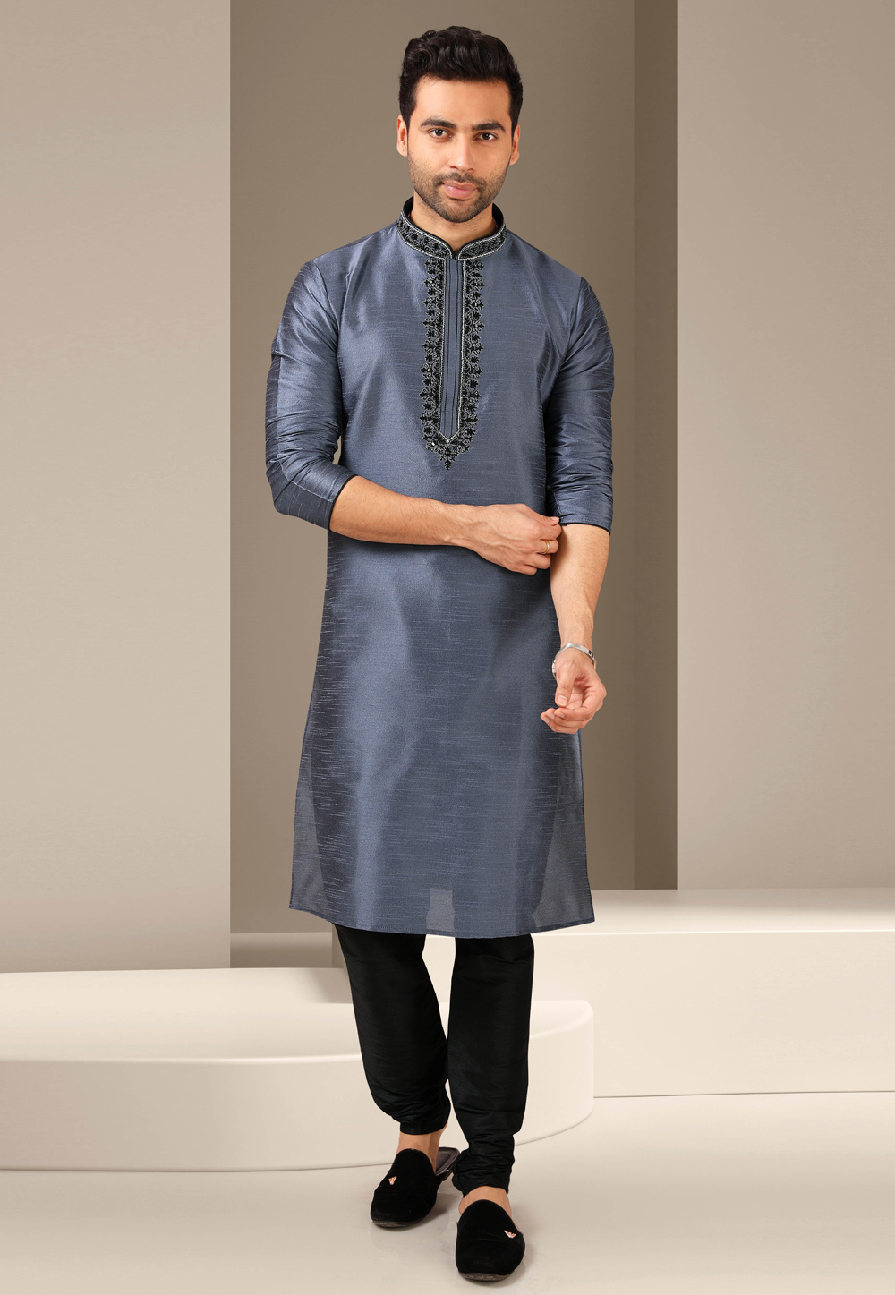 Grey Banarasi Kurta Pajama 244723