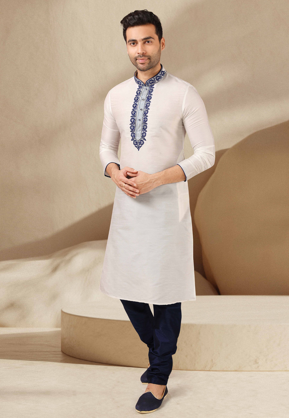 Off White Banarasi Kurta Pajama 244724