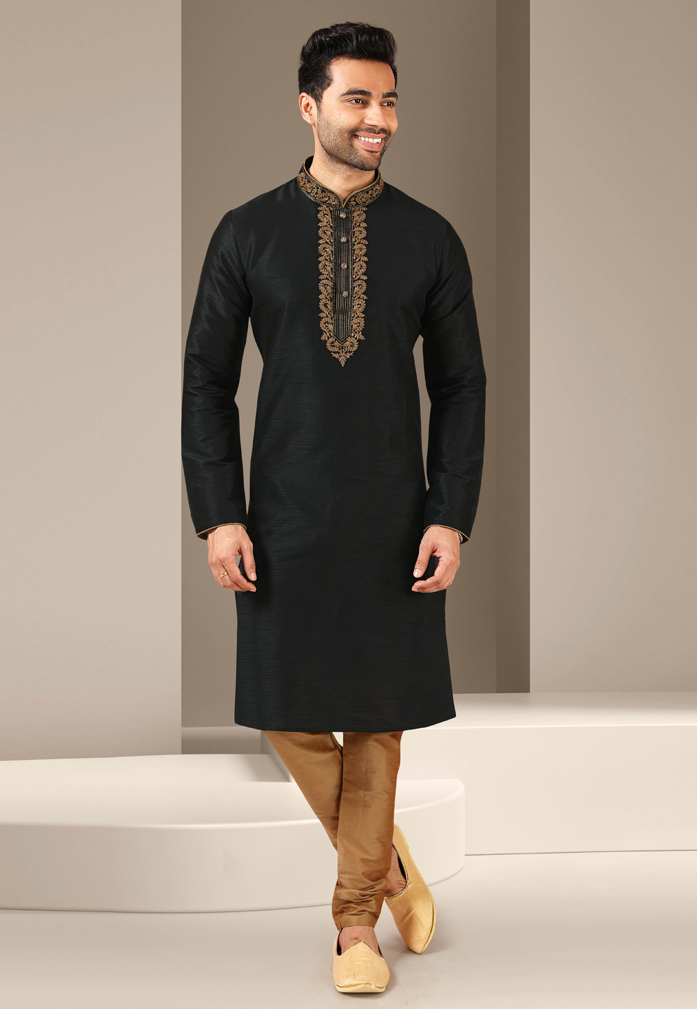 Black Banarasi Kurta Pajama 244726