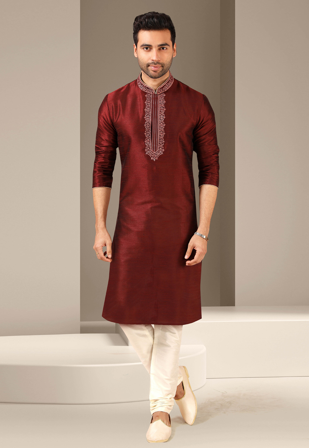 Maroon Banarasi Kurta Pajama 244728