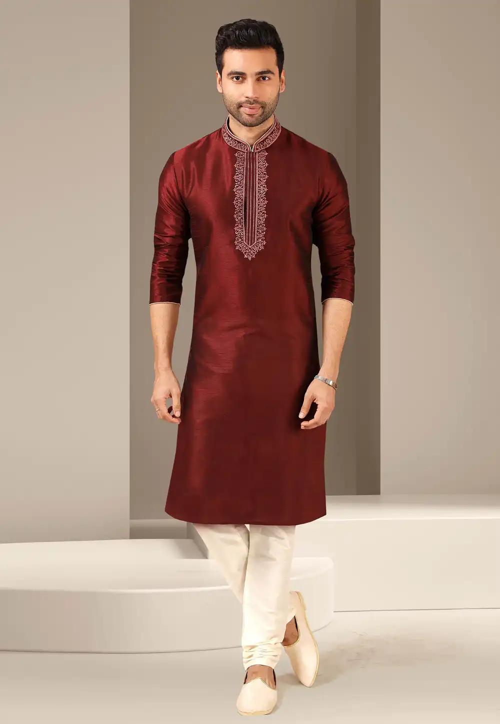 Maroon Banarasi Kurta Pajama 244728