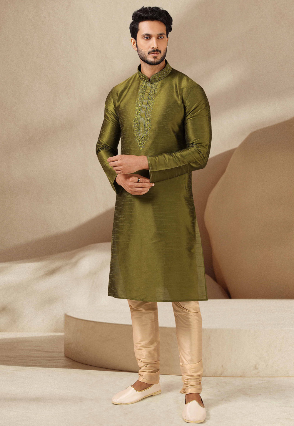 Mehndi Banarasi Kurta Pajama 244731