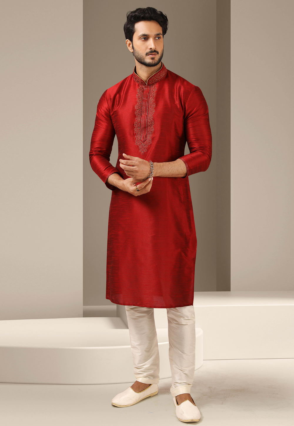 Red Banarasi Kurta Pajama 244732