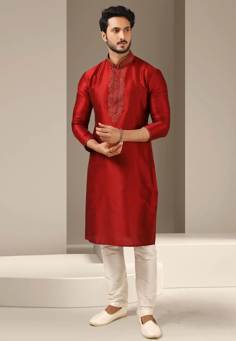 Red Banarasi Kurta Pajama 244732