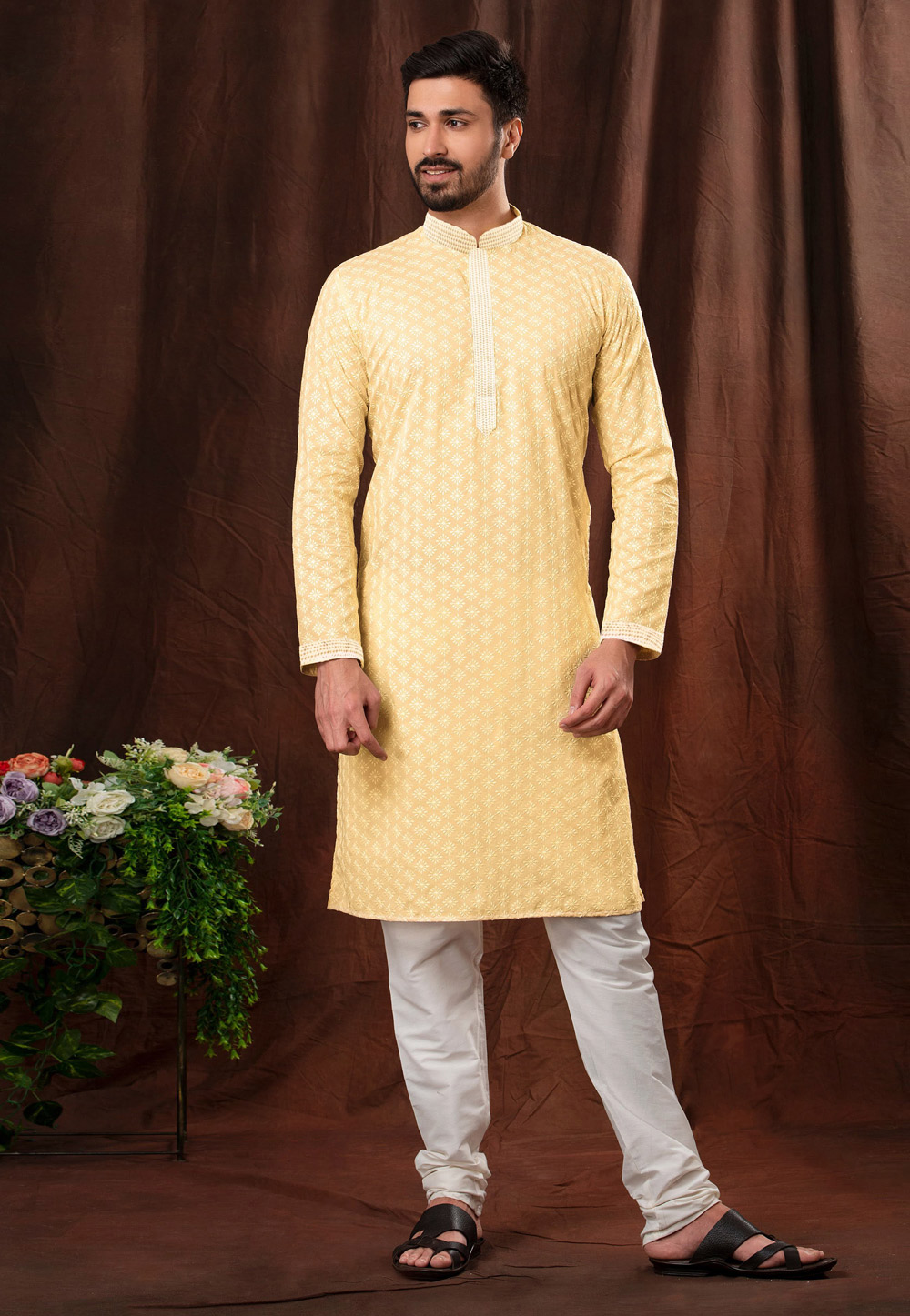 Yellow Cotton Kurta Pajama 247463