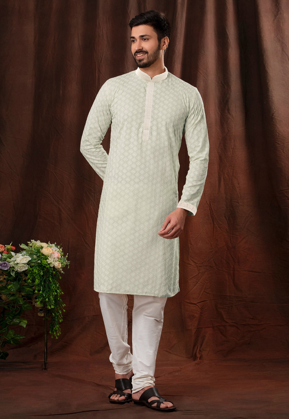Pista Green Cotton Kurta Pajama 247464