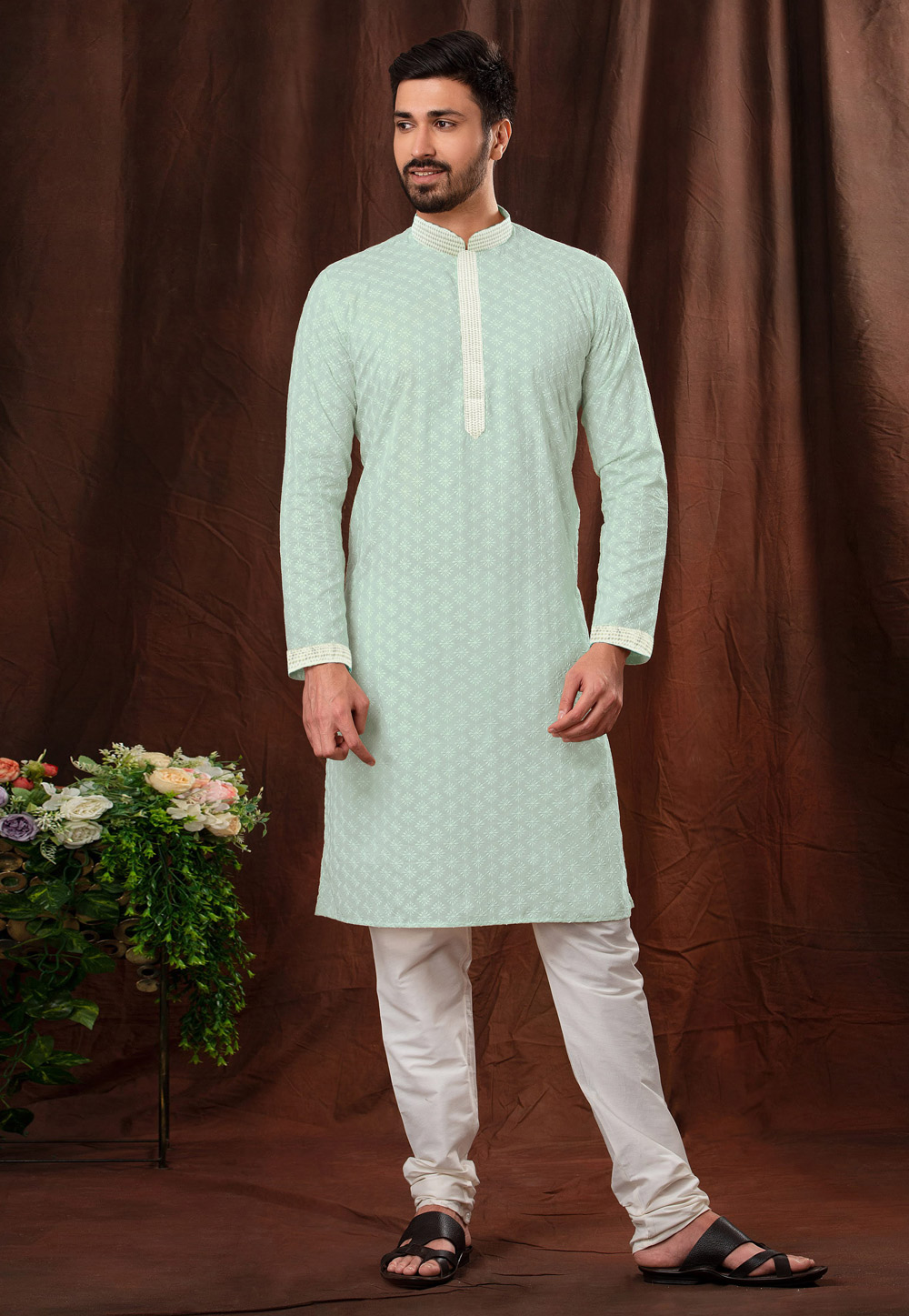 Light Green Cotton Kurta Pajama 247467