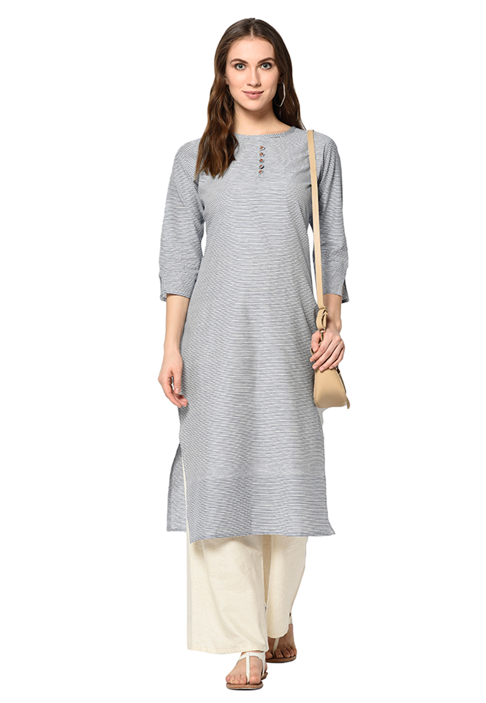 Grey Cotton Readymade Kurti 208066