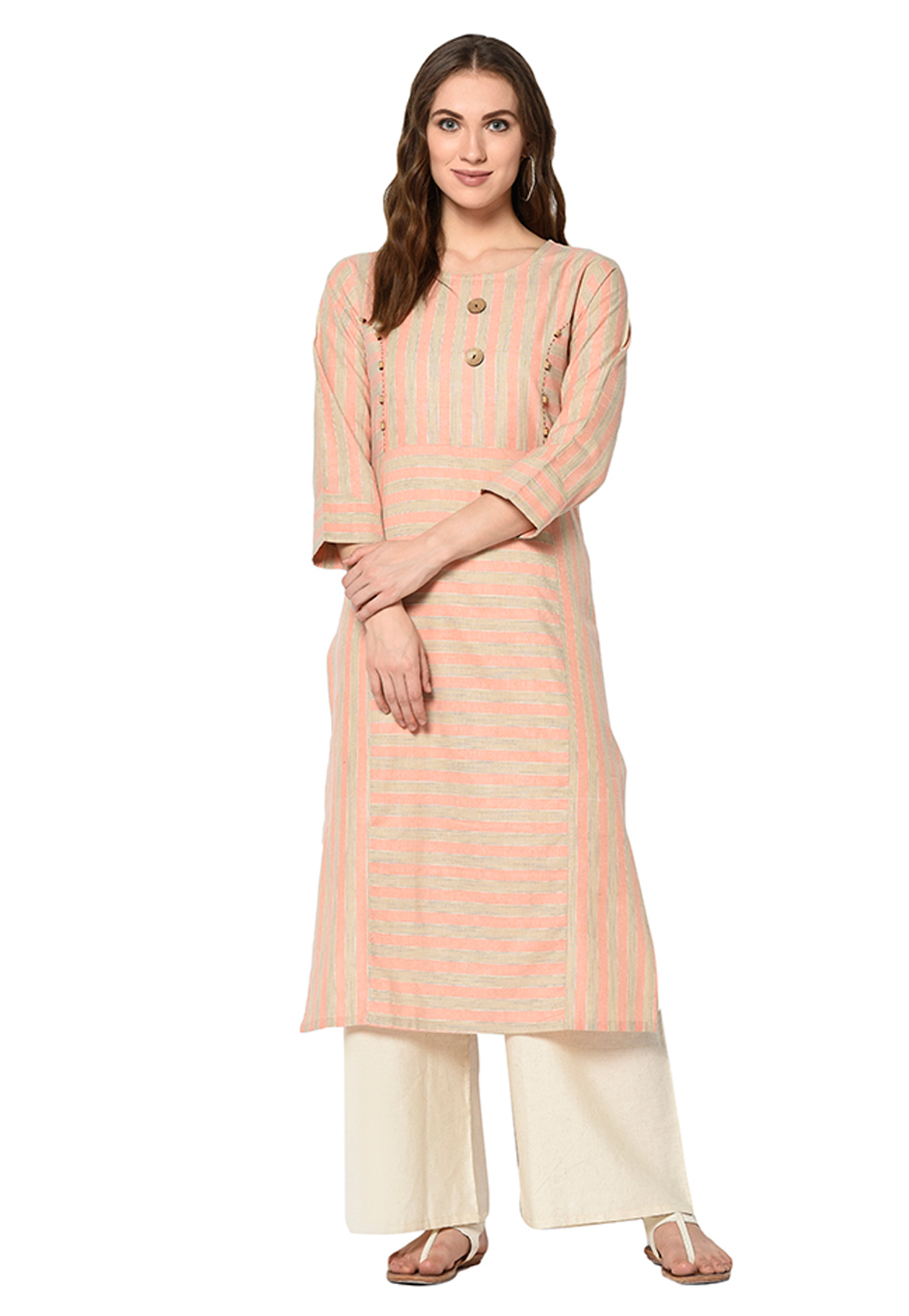 Peach Cotton Readymade Tunic 208067