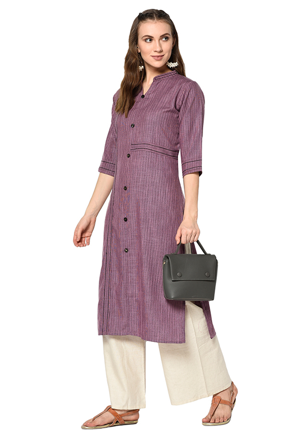 Purple Cotton Readymade Kurti 208078