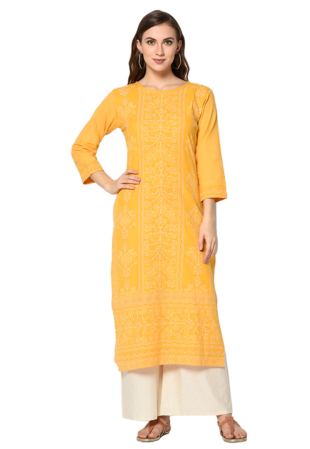 Yellow Cotton Readymade Tunic 208134