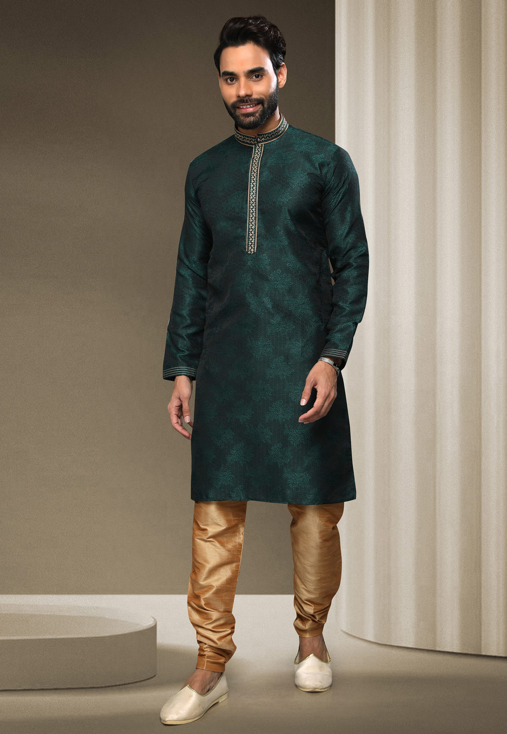Green Jacquard Silk Kurta Pajama 247974