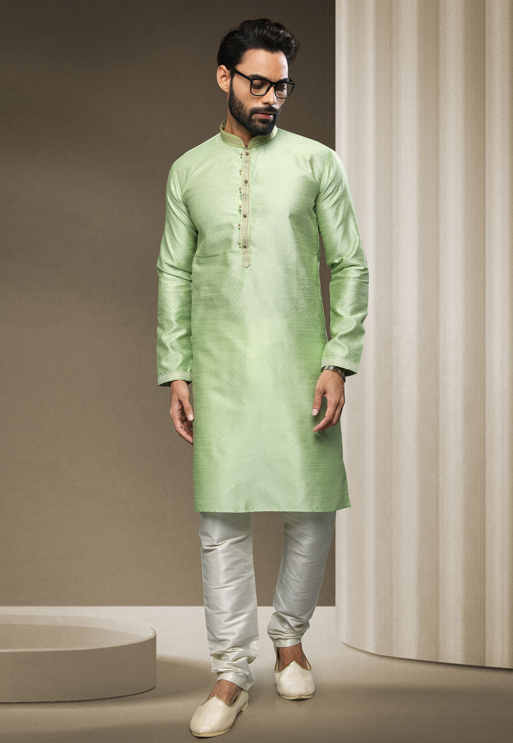 Pista Green Jacquard Silk Kurta Pajama 247979
