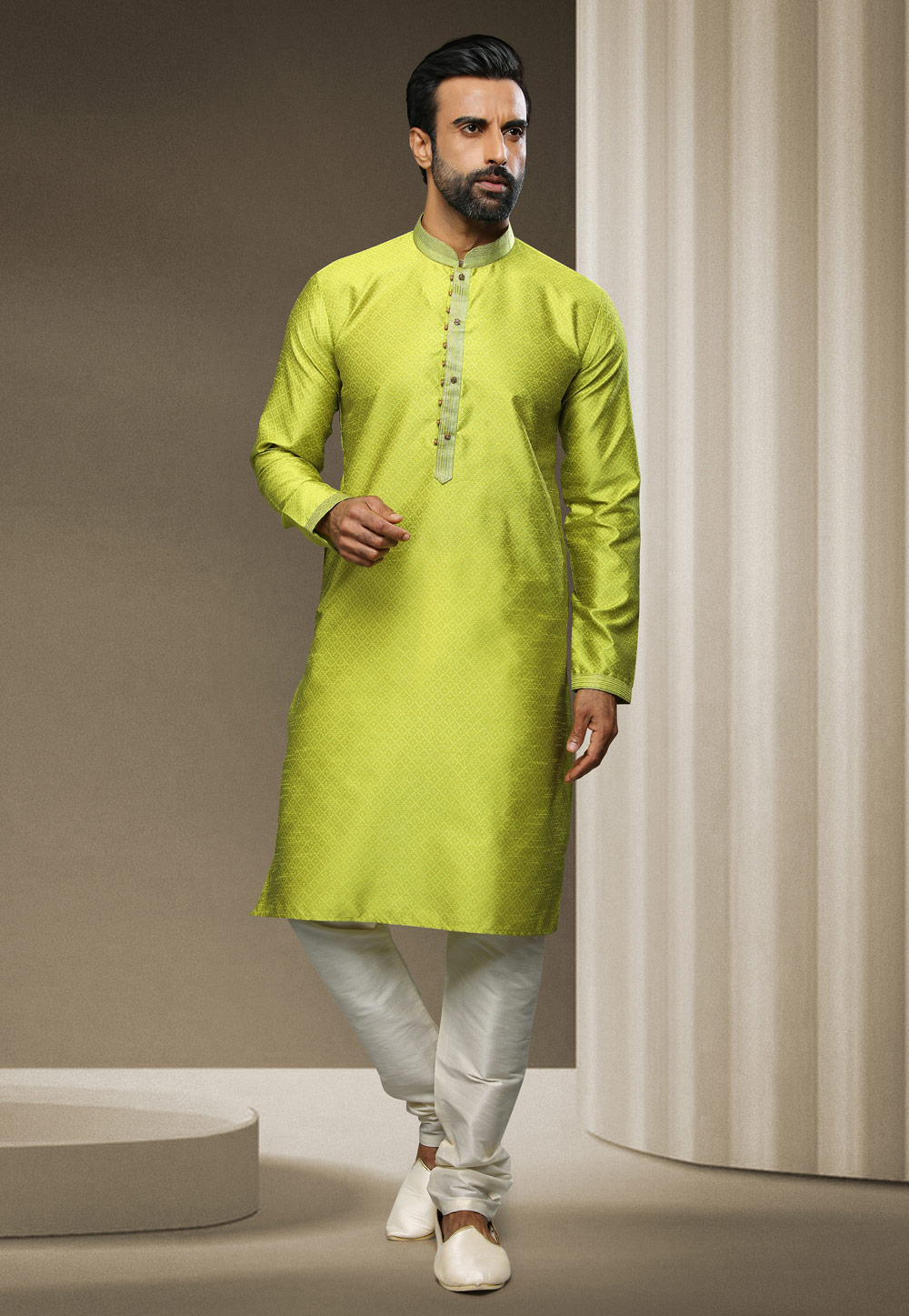 Light Green Jacquard Silk Kurta Pajama 247984