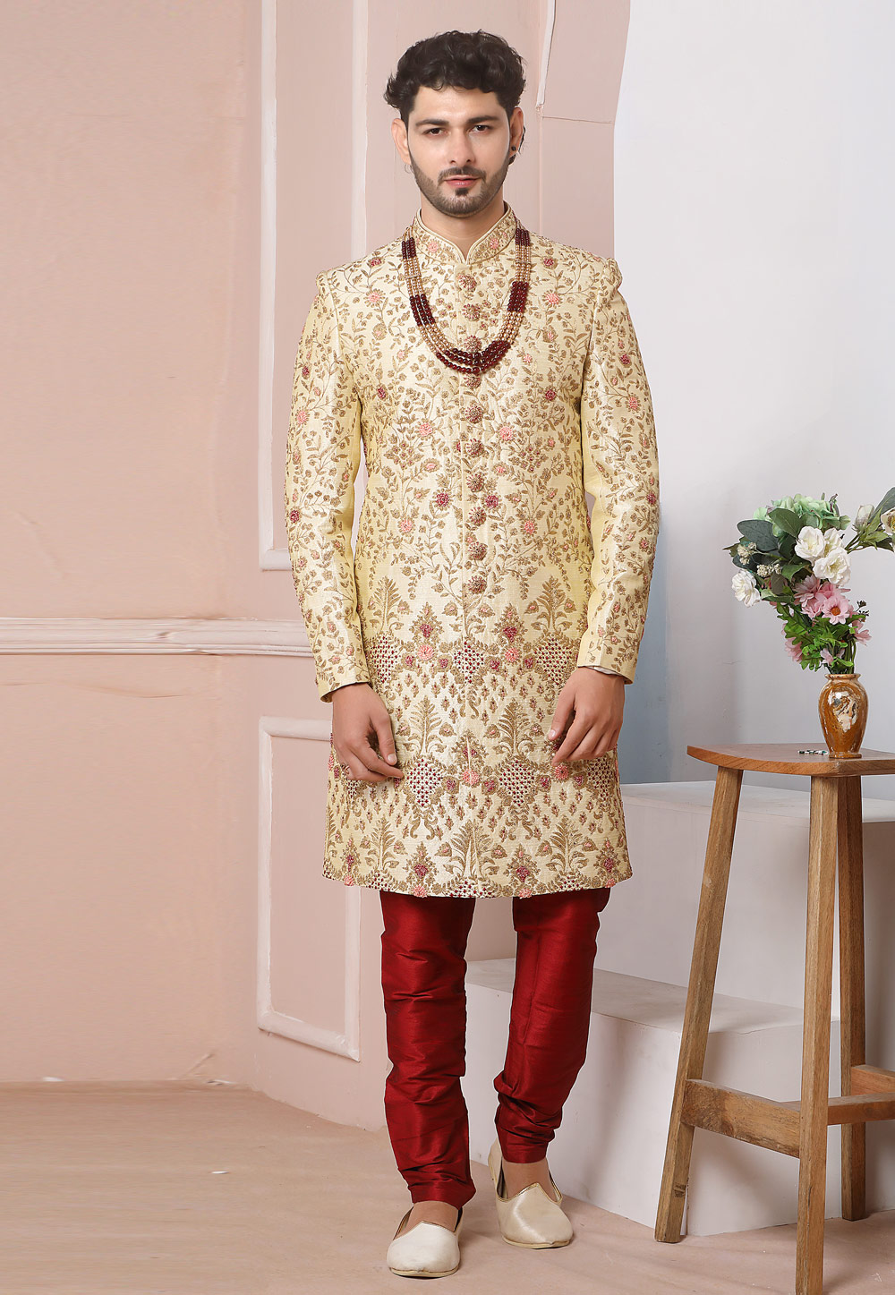 Beige Art Silk Sherwani 247985