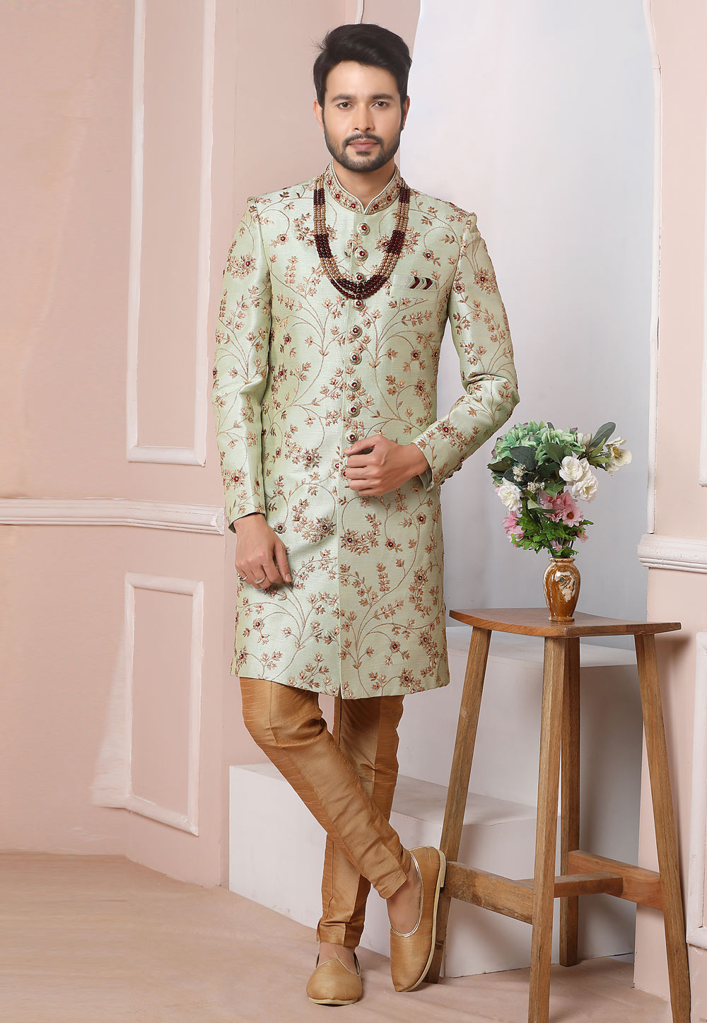 Sea Green Art Silk Indo Western Sherwani 247986