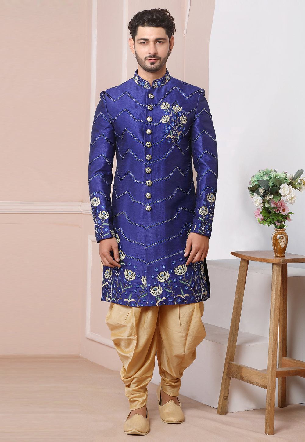 Blue Art Silk Indo Western Sherwani 247992
