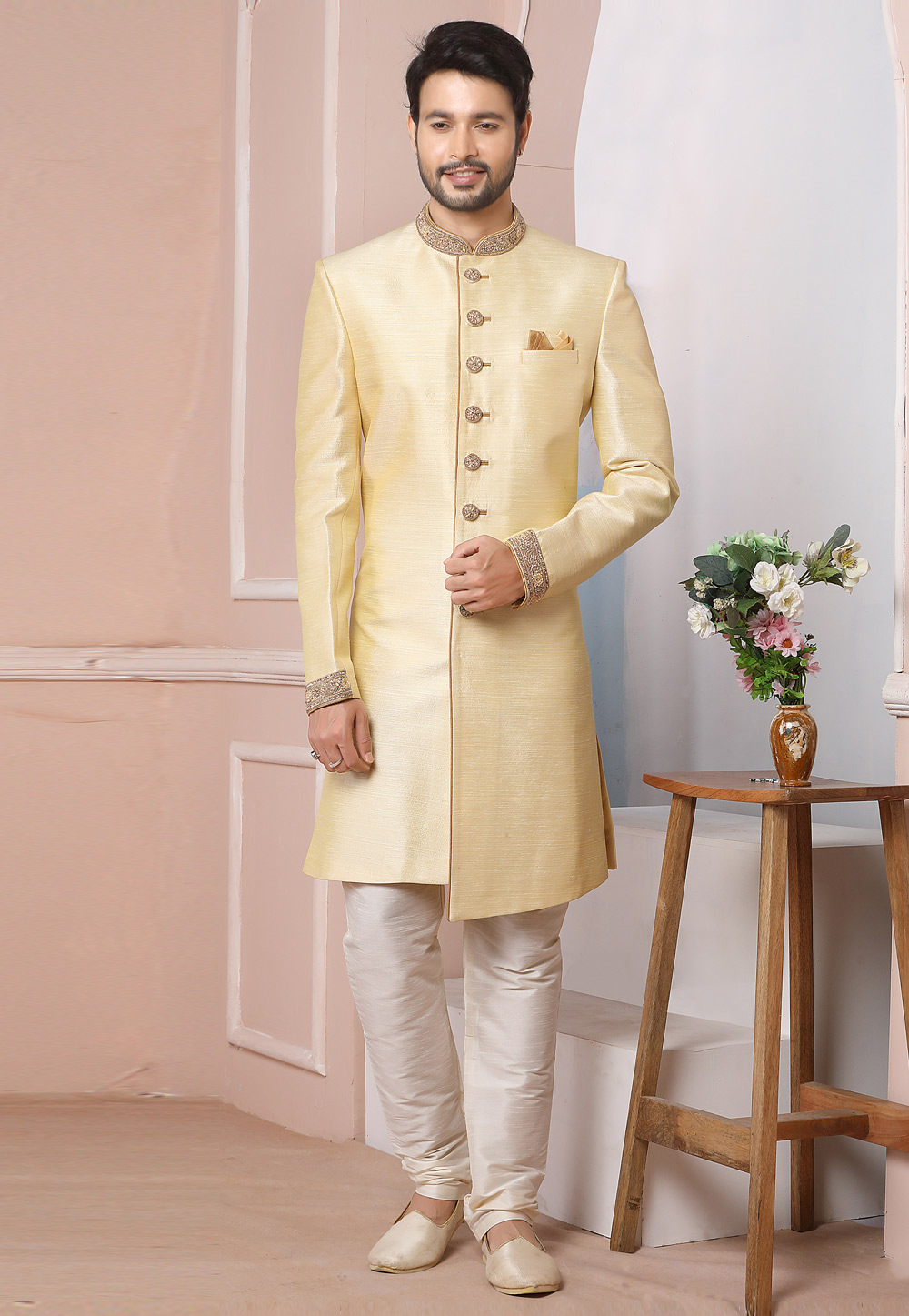 Beige Art Silk Indo Western Sherwani 247996