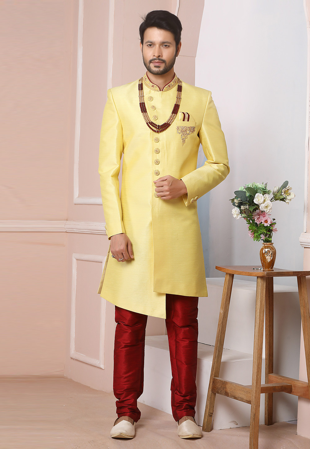 Yellow Art Silk Indo Western Sherwani 247998