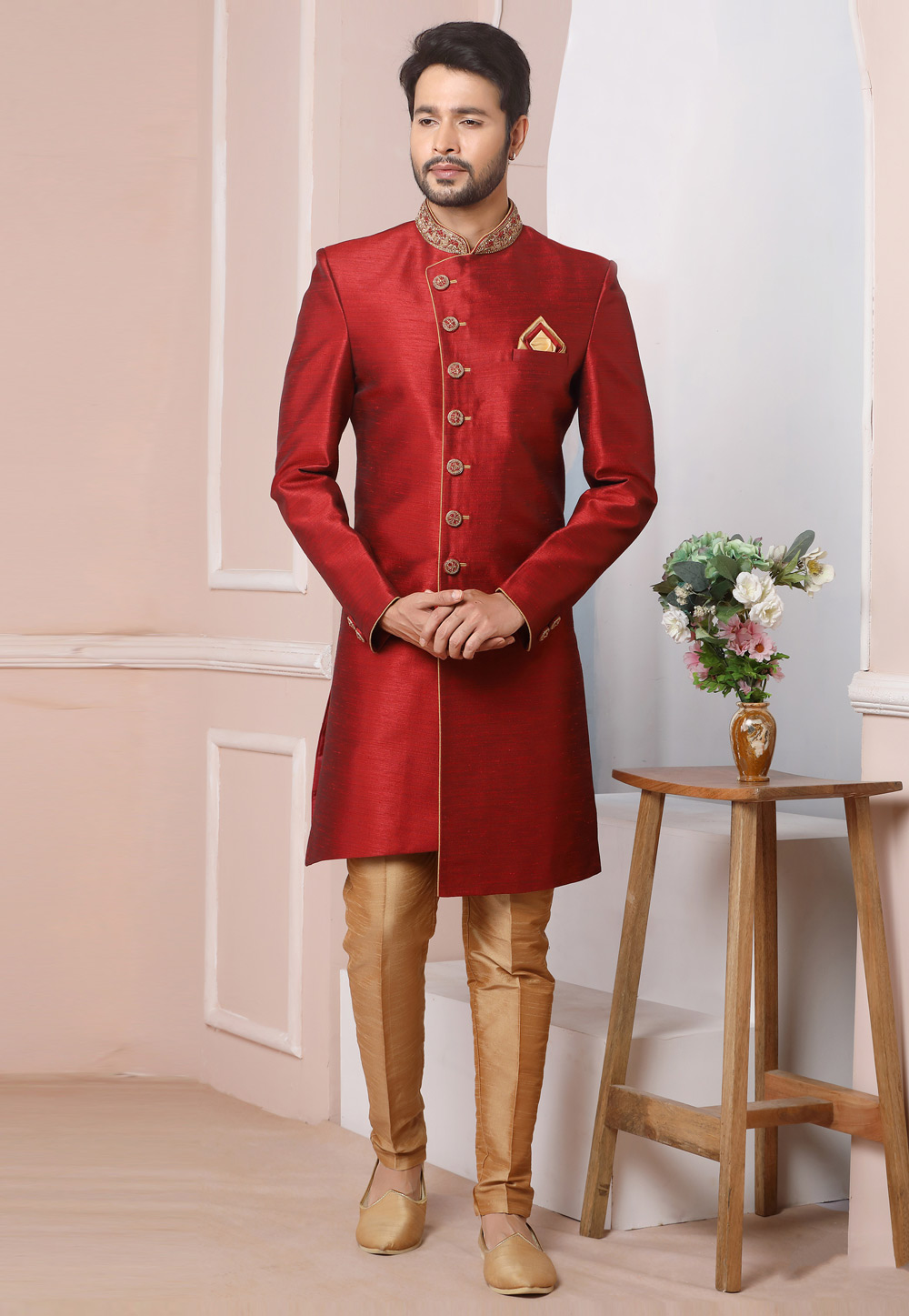 Maroon Art Silk Indo Western Sherwani 248002