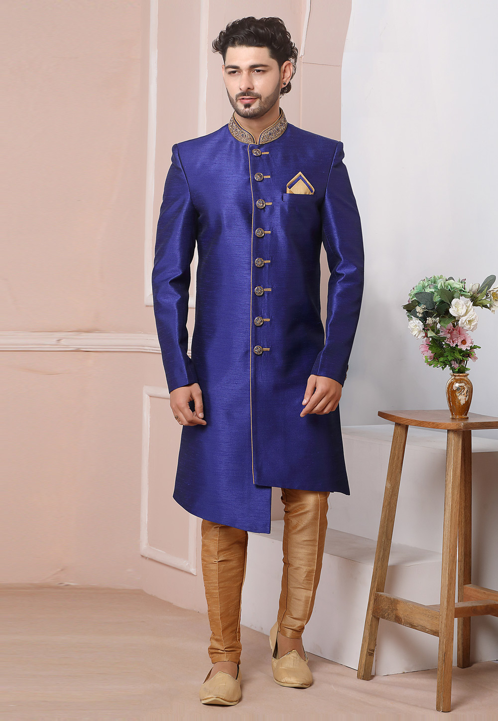 Blue Art Silk Indo Western Sherwani 248003