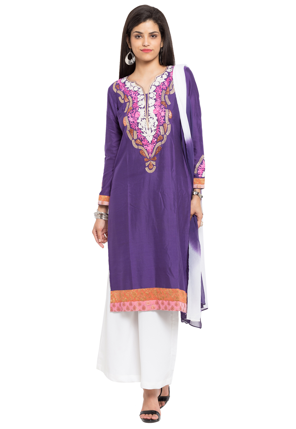Purple Cotton Silk Readymade Kameez With Palazzo 230320