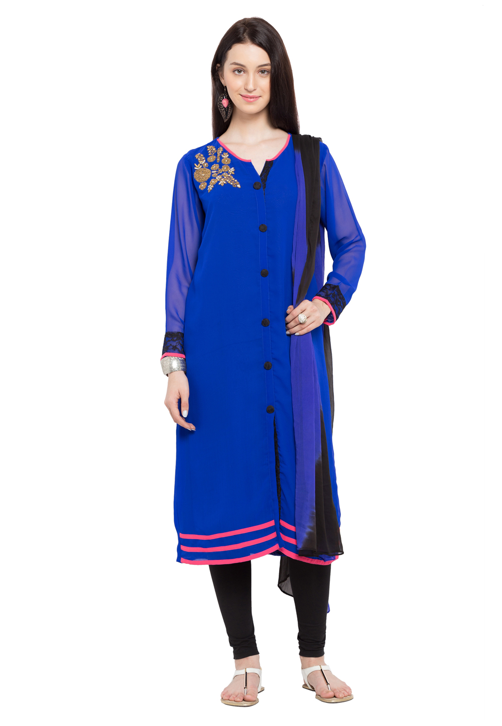 Blue Faux Georgette Readymade Churidar Suit 230321