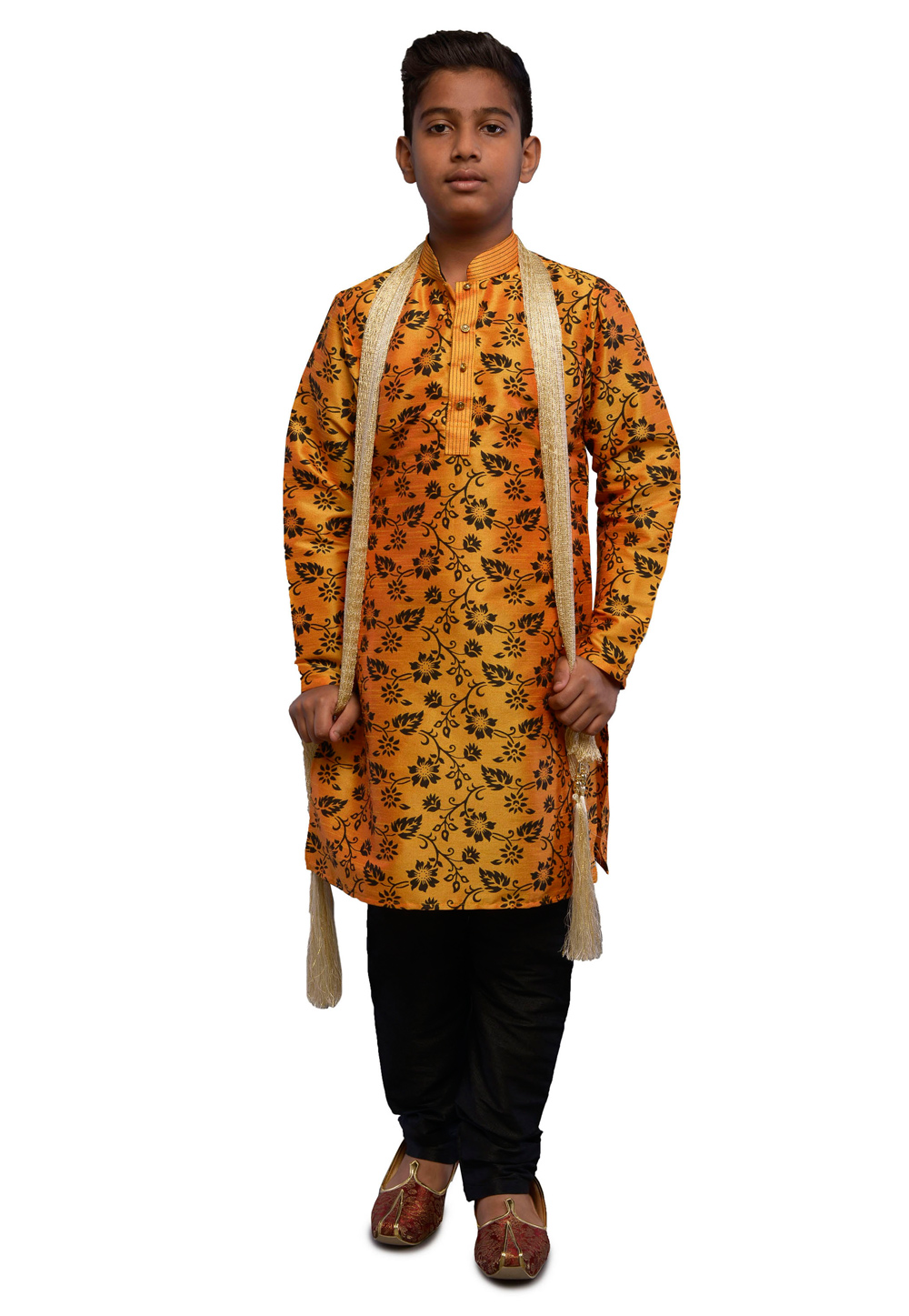 Orange Dupion Silk Kids Kurta Pajama 278107