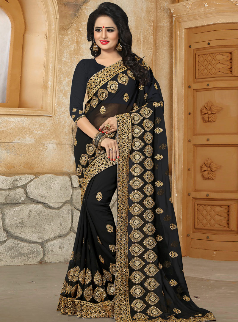 Black Georgette Festival Wear Saree 126352