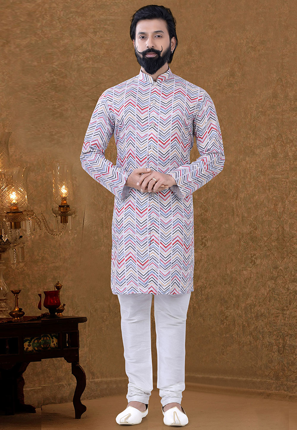 Off White Cotton Kurta Pajama 248985