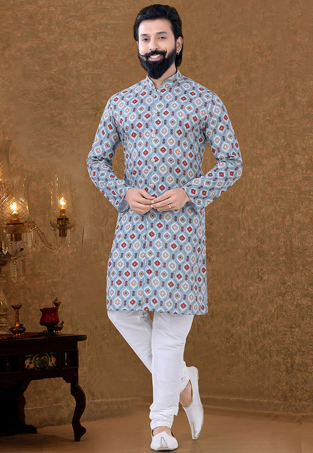 Sea Green Cotton Kurta Pajama 248991