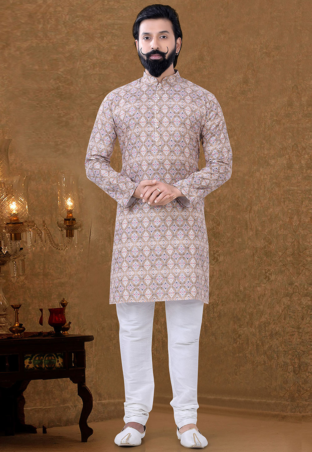 Off White Cotton Kurta Pajama 248996
