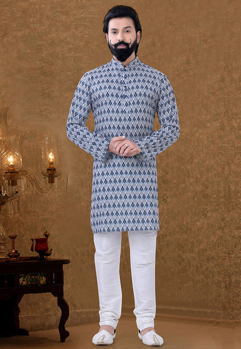 Blue Cotton Kurta Pajama 248998
