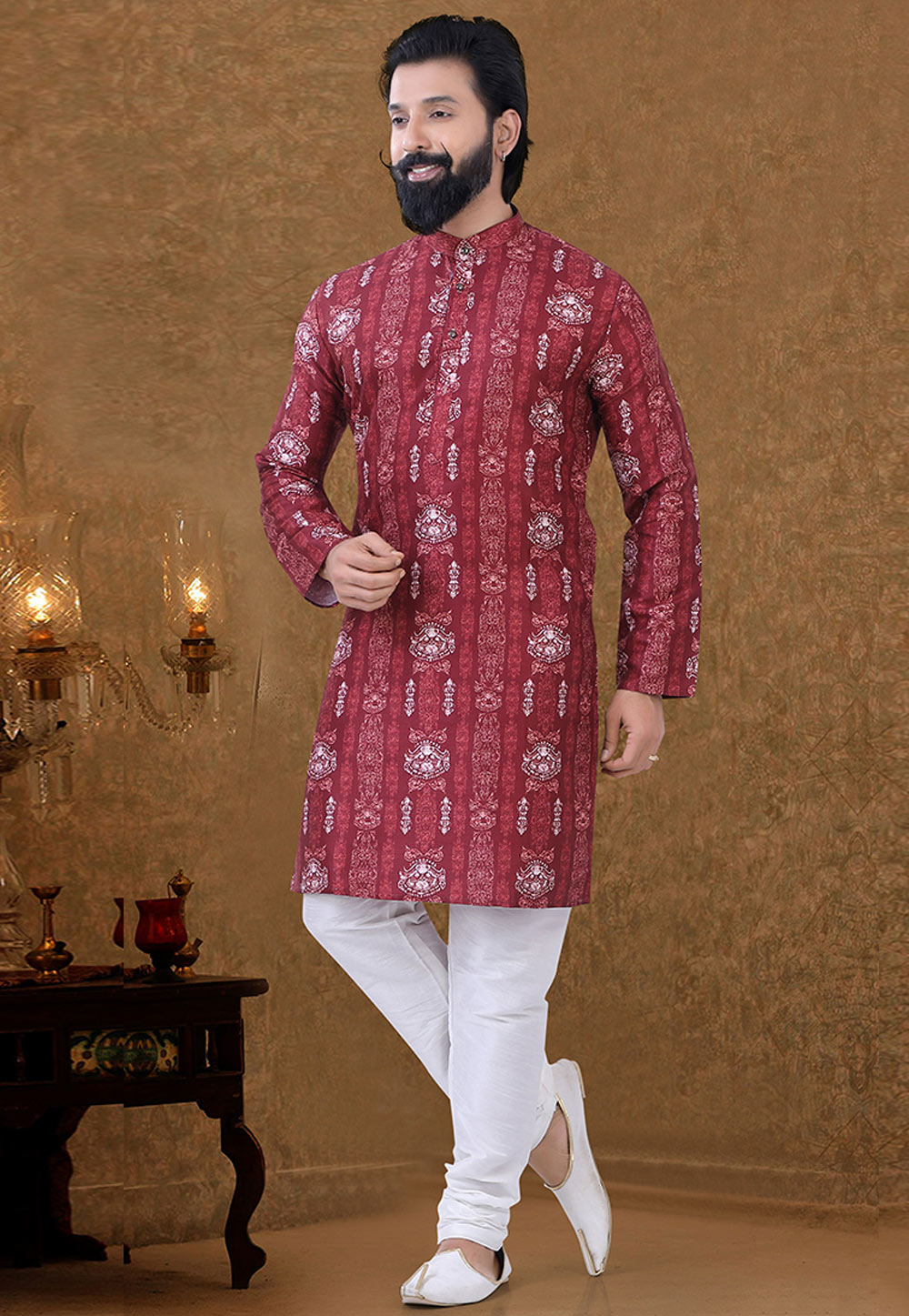 Maroon Cotton Kurta Pajama 249004