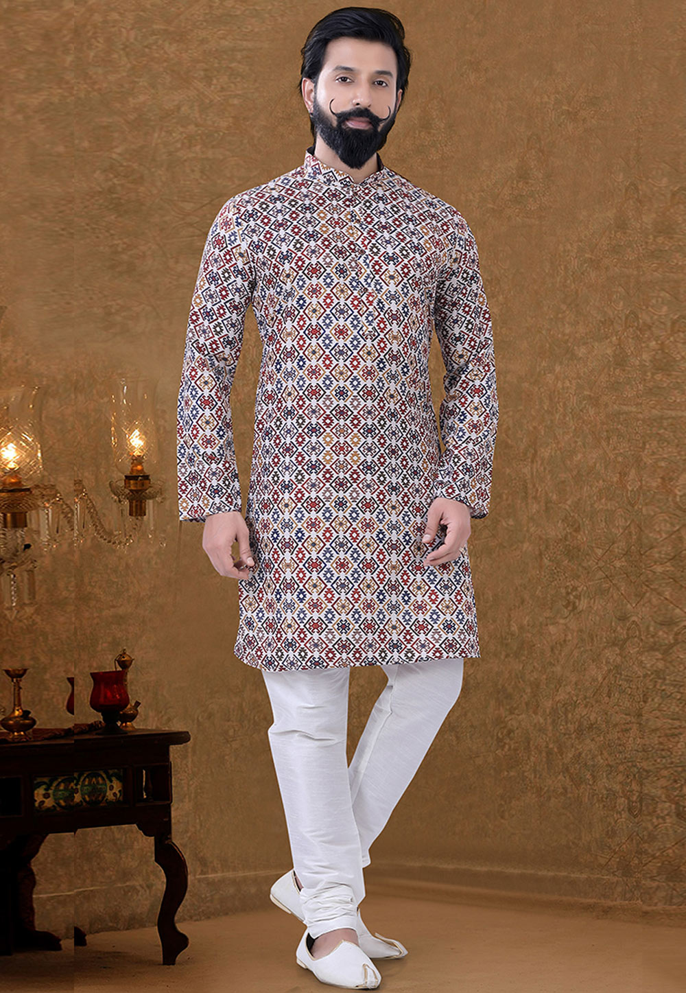 Off White Cotton Kurta Pajama 249005