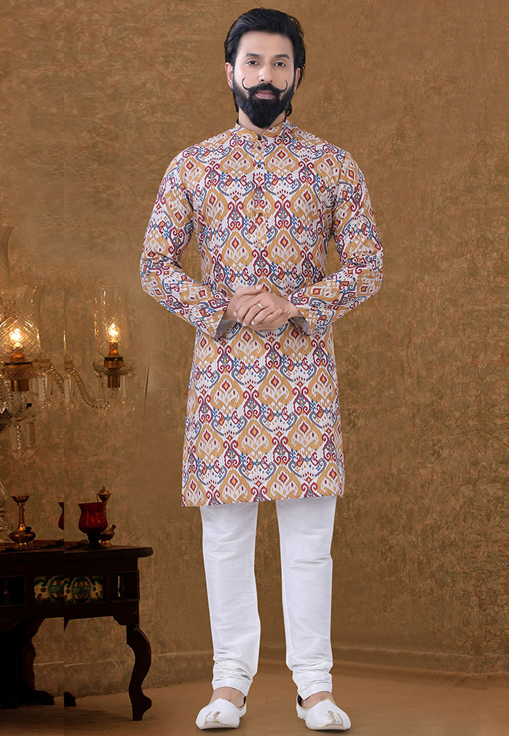 Off White Cotton Kurta Pajama 249006