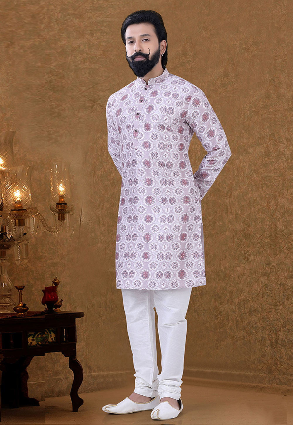 Off White Cotton Kurta Pajama 249008