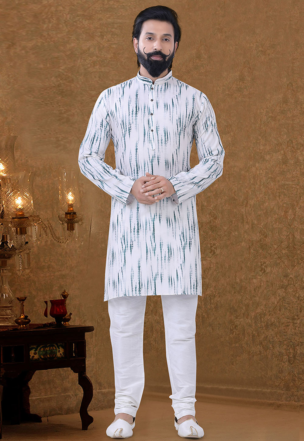 White Cotton Kurta Pajama 249009