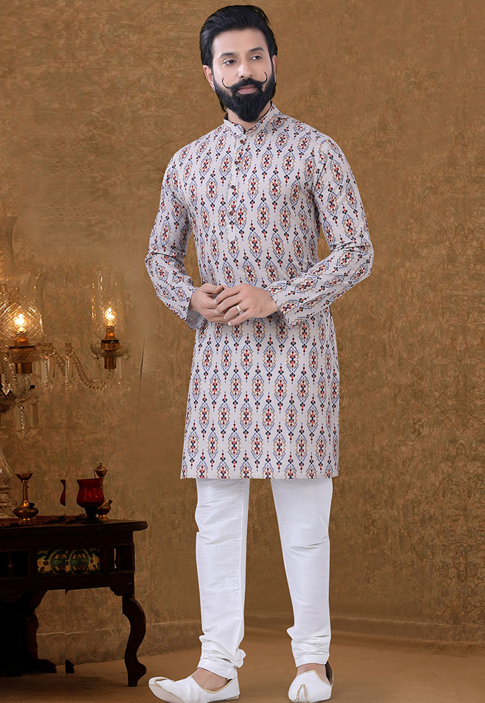 Off White Cotton Kurta Pajama 249010